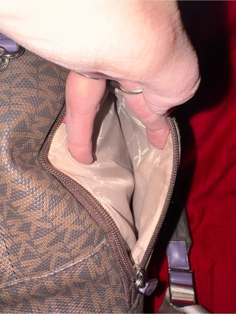 Michael Kors Brown Monogram Chain-Accent Backpack